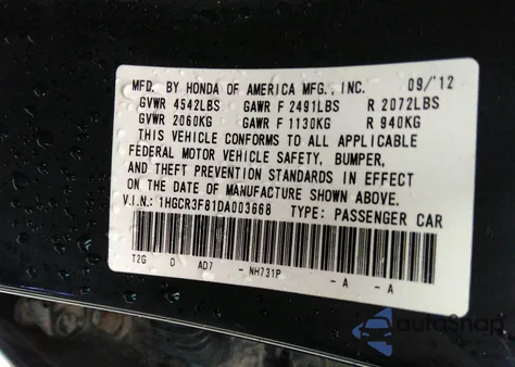 2013 Honda Accord from USA, damaged, VIN 1HGCR3F81DA00366